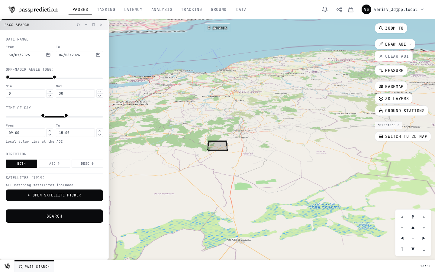 The area of interest in the 3D globe view at a tilted camera angle